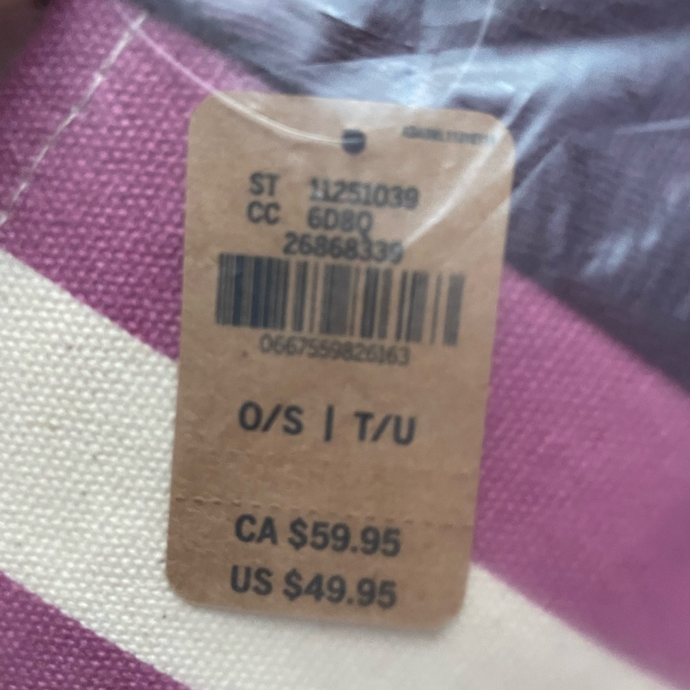 🆕 PINK VICTORIA'S SECRET STRIPED LARGE CANVAS TOTE WEEKENDER BAG - Picture 6 of 8